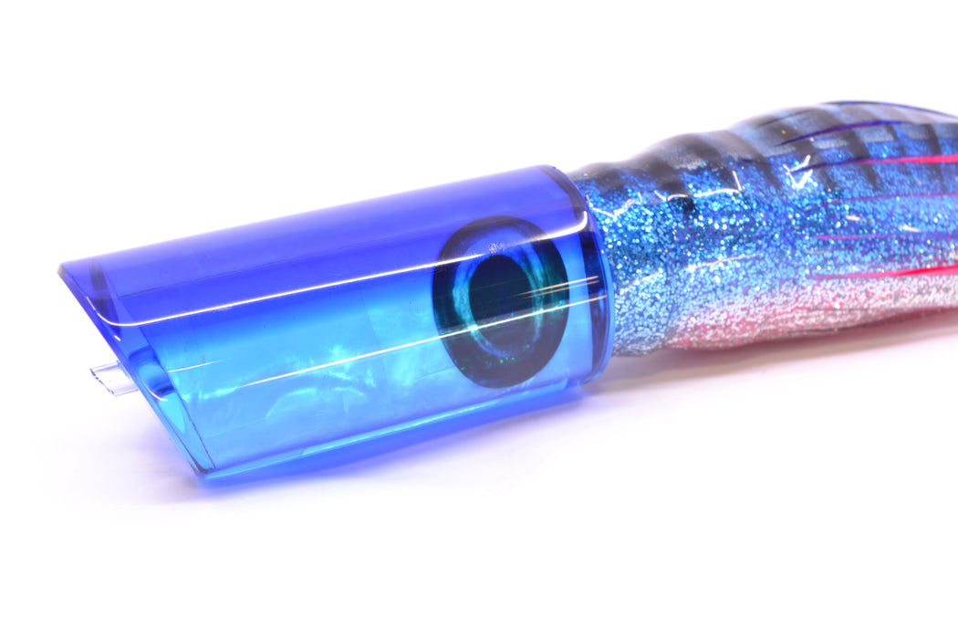 Moyes Lures Ice Blue MOP Blue Back Taxi Eyes Medium Pipe Bomb 12" 7.5oz Skirted GZE