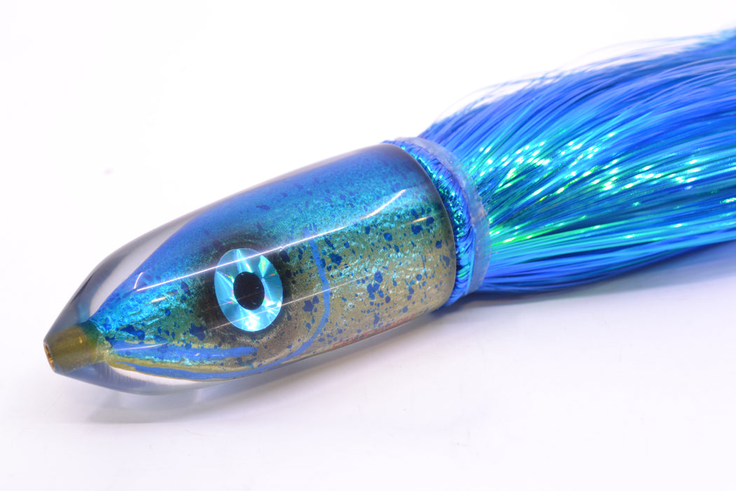 Tsutomu Lures Blue Mahi Fish Head Ali'i Bullet 7" 5oz Strobez Royal Blue/Ice Blue