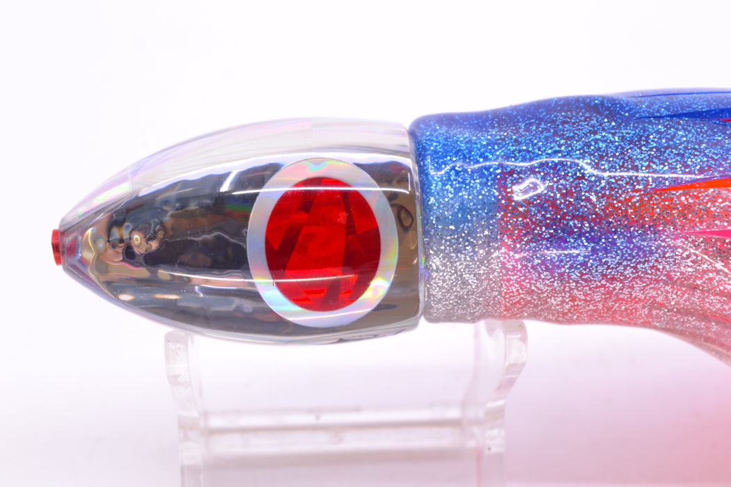Aloha Lures Chrome Pearl Red-Silver Eyes Uncle Moe 9" 5oz Skirted Blue-Silver/Orange-Pink