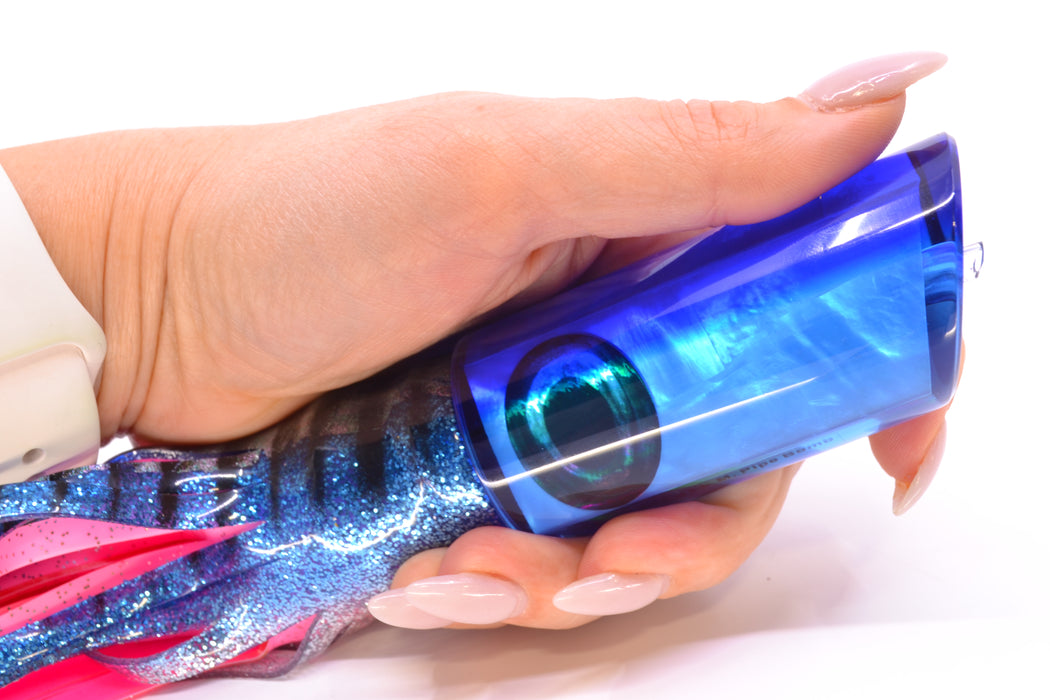 Moyes Lures Ice Blue MOP Blue Back Taxi Eyes Medium Pipe Bomb 12" 7.5oz Skirted GZE