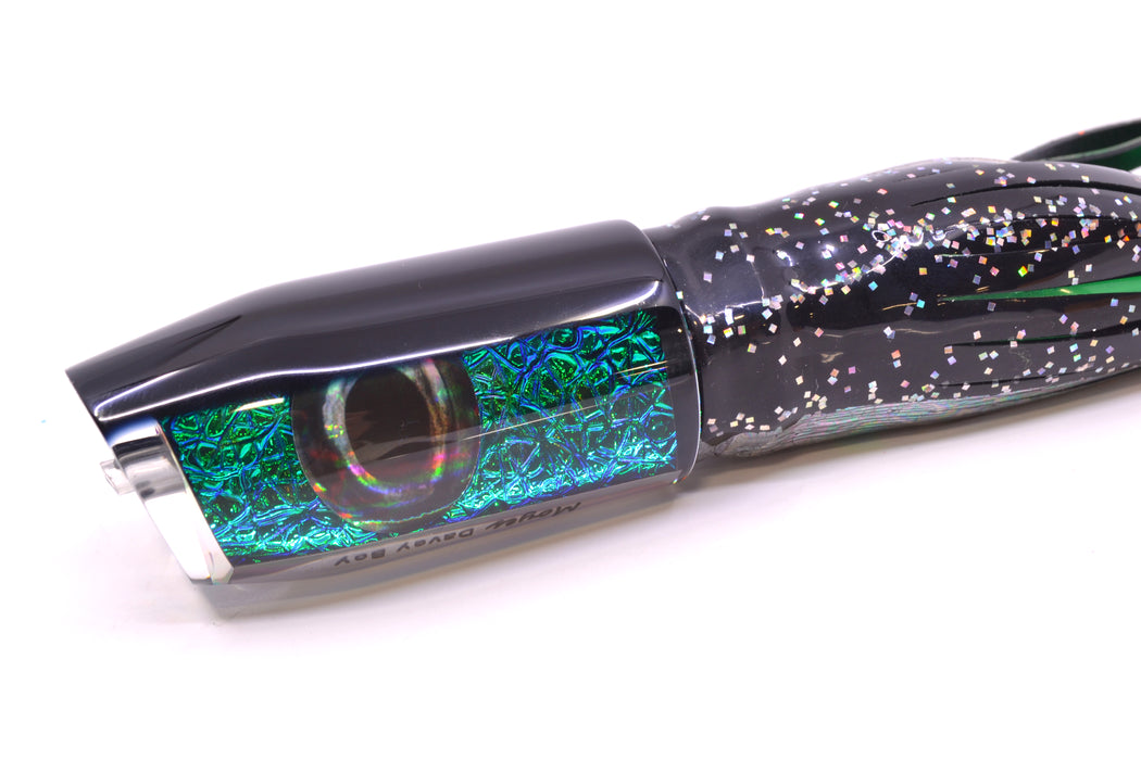 Moyes Lures Blue-Green Oil Slick Black Back Taxi Eyes Davey Boy 12" 8oz Skirted Black