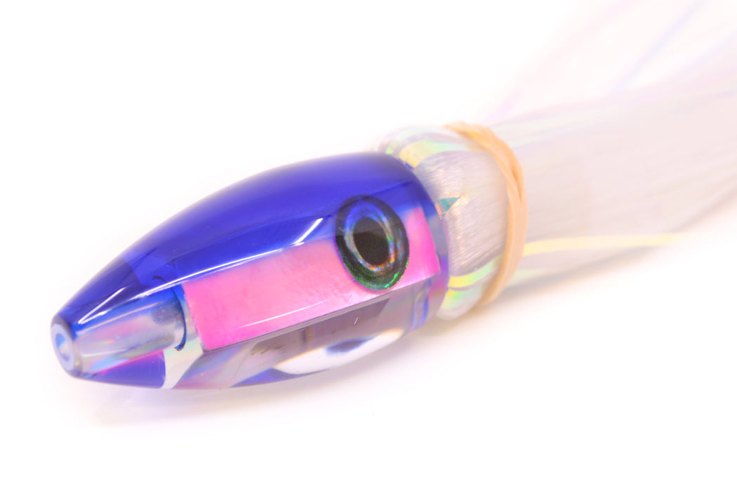 Moyes Lures Pink MOP Blue Back Taxi Eyes Poon 5" 1.3oz Skirted White Hair