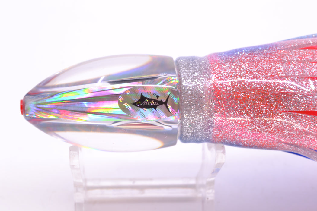Aloha Lures Chrome Pearl Red-Silver Eyes Uncle Moe 9" 5oz Skirted Blue-Silver/Orange-Pink