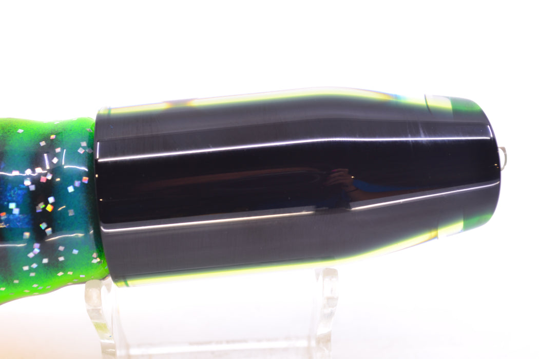Moyes Lures Clear Mirrored Black-Green Back Taxi Eyes O.S. Plunger 12" 7oz Skirted GZE
