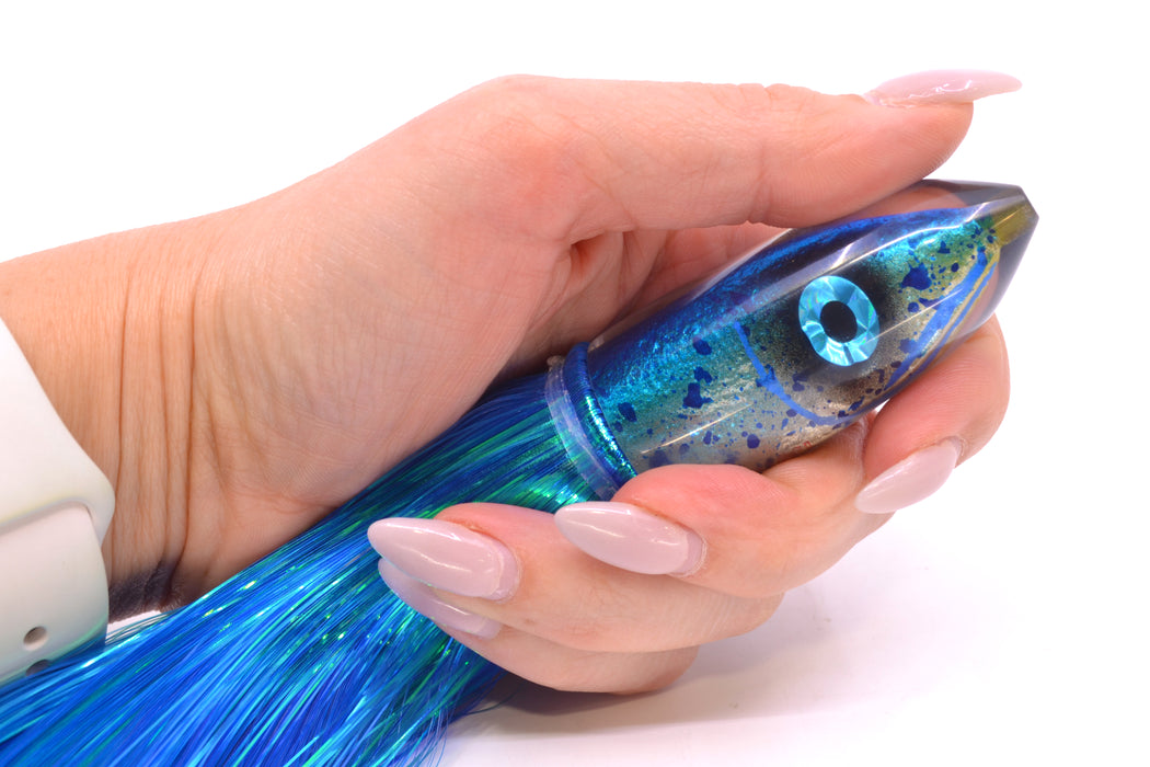 Tsutomu Lures Blue Mahi Fish Head Ali'i Bullet 7" 5oz Strobez Royal Blue/Ice Blue