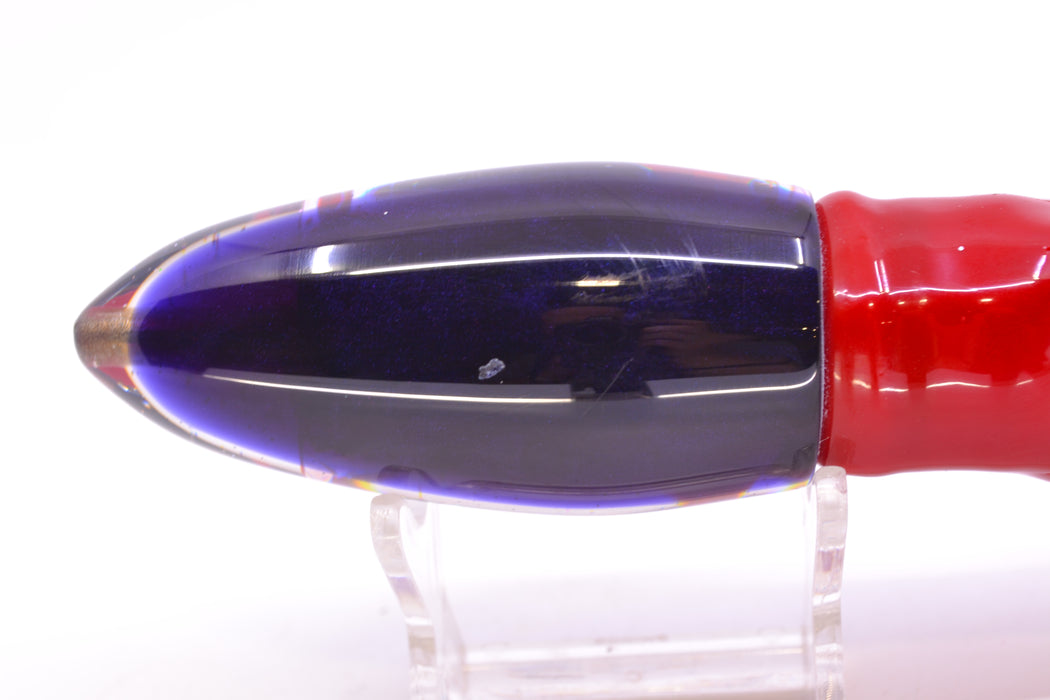 Bomboy Lures Blood Splatter MOP Purple Back Big Bomb 9"+ 7oz Skirted Red/Silver *KNICKED*