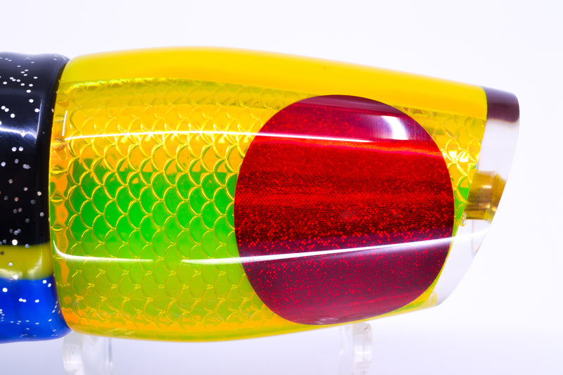 Koya Lures Yellow Rainbow Scale Red Eyes Medium 861 12" 9.3oz Skirted Black-Yellow-Blue GZE