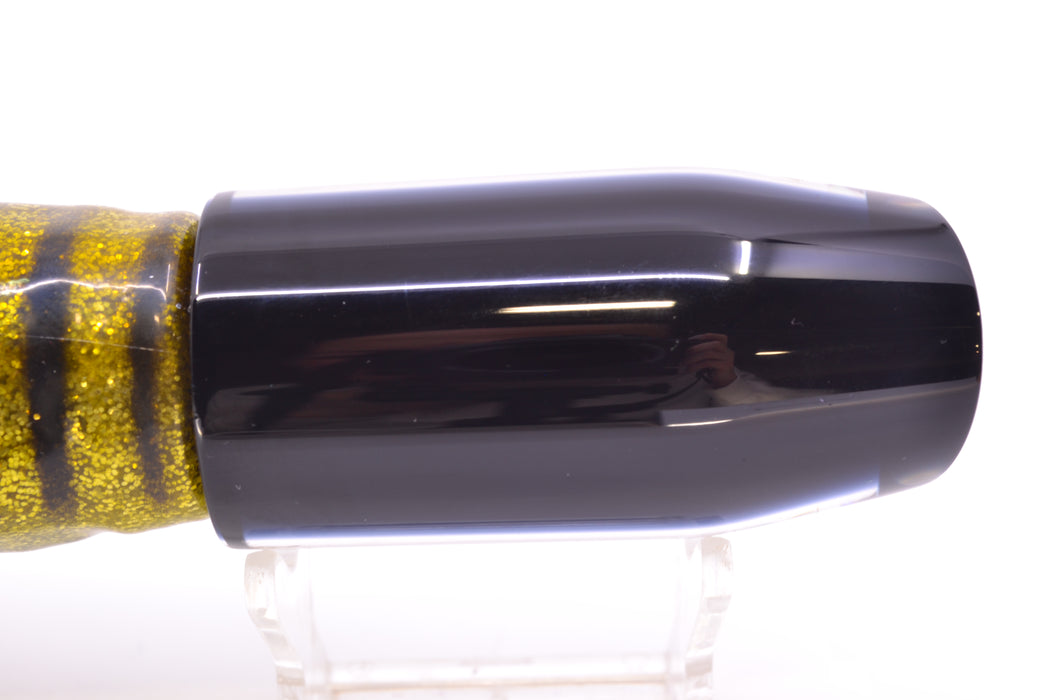 Moyes Lures Golden MOP Black Back Taxi Eyes Davey Boy 12" 8oz Skirted Yellow Aurora