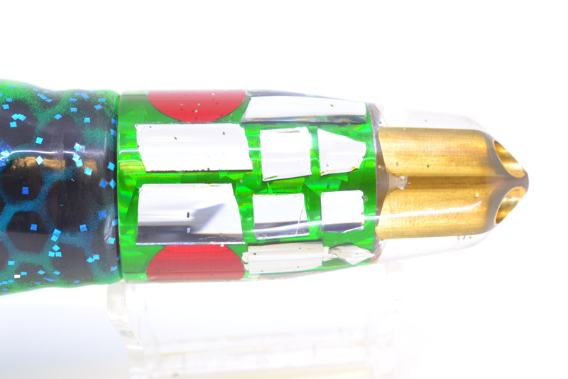 Tanigawa Lures Green Rainbow Flake Cracked Glass 2-Hole Bullet 9"+ 10.5oz Skirted