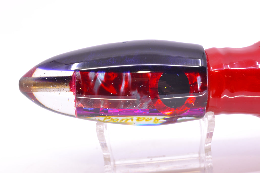 Bomboy Lures Blood Splatter MOP Purple Back Big Bomb 9"+ 7oz Skirted Red/Silver *KNICKED*