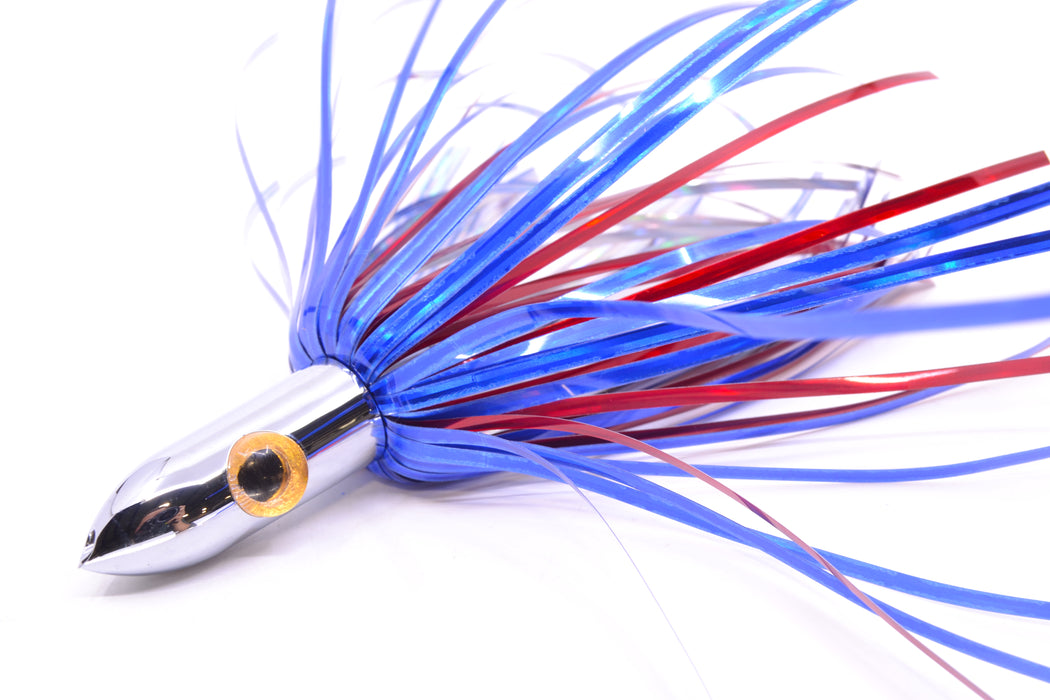Iland Lures Blue-Red Mylar Hair Chrome Head "Hawaiian Eye" Ilander 8.5" 2.5oz IL400M-BL/RD