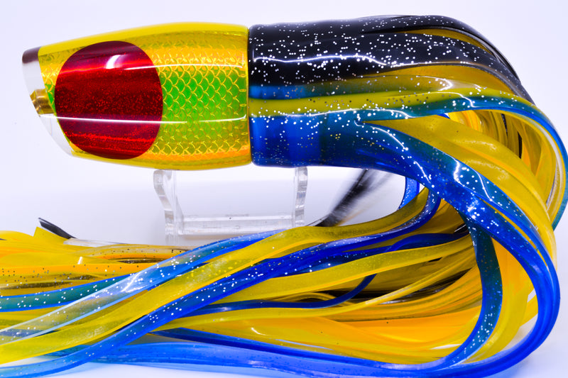 Koya Lures Yellow Rainbow Scale Red Eyes Medium 861 12" 9.3oz Skirted Black-Yellow-Blue GZE