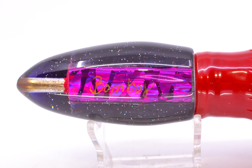 Bomboy Lures Blood Splatter MOP Purple Back Big Bomb 9"+ 7oz Skirted Red/Silver *KNICKED*