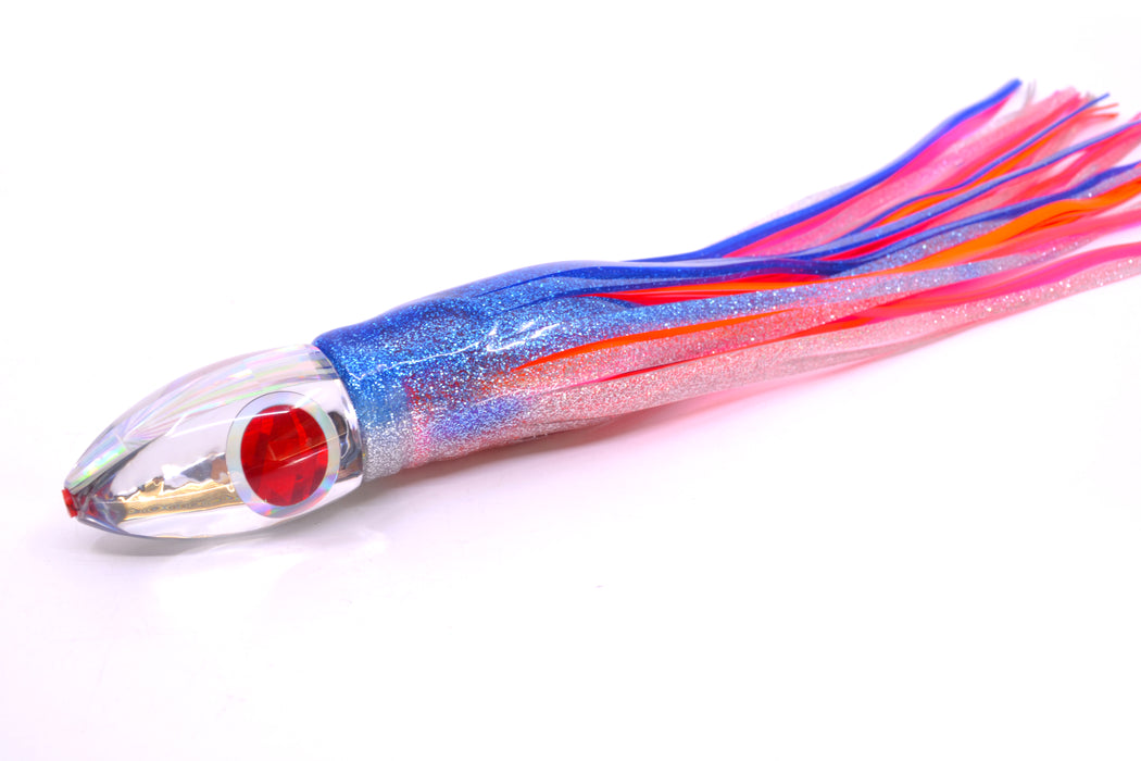 Aloha Lures Chrome Pearl Red-Silver Eyes Uncle Moe 9" 5oz Skirted Blue-Silver/Orange-Pink