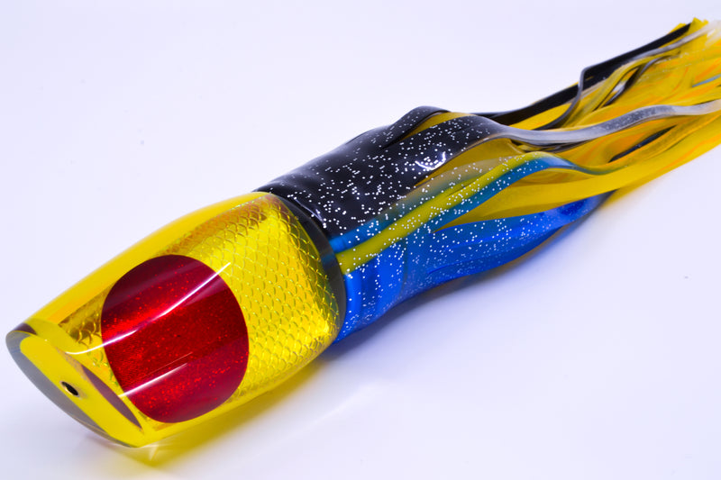 Koya Lures Yellow Rainbow Scale Red Eyes Medium 861 12" 9.3oz Skirted Black-Yellow-Blue GZE