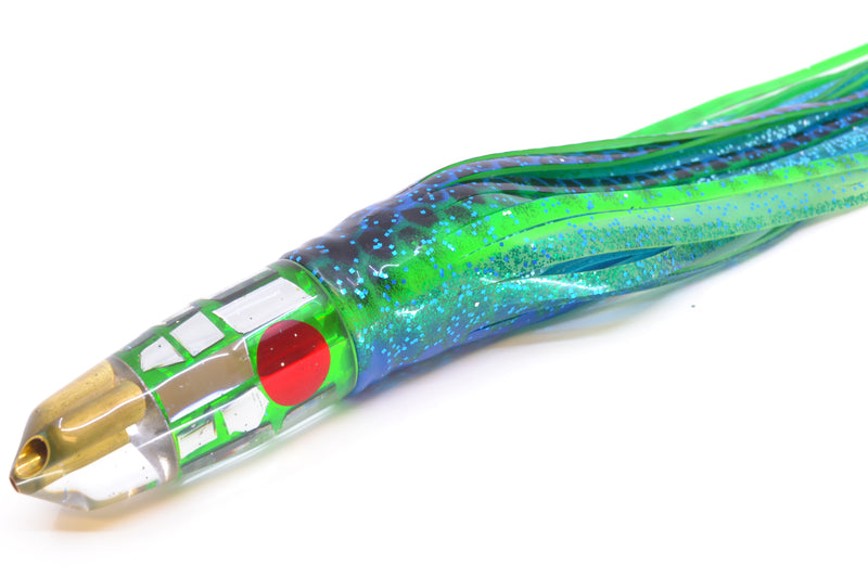 Tanigawa Lures Green Rainbow Flake Cracked Glass 2-Hole Bullet 9"+ 10.5oz Skirted