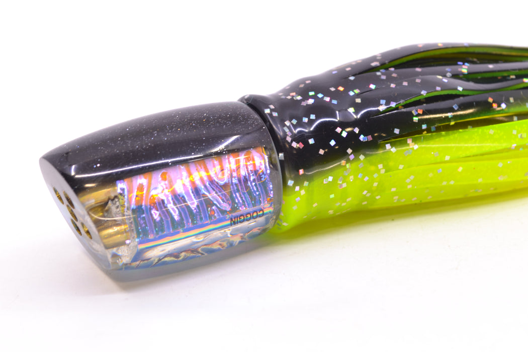 Coggin Lures Ice Rainbow Dichro Black Back Jetted Sugar Bear Slant 9" 4.7oz Skirted