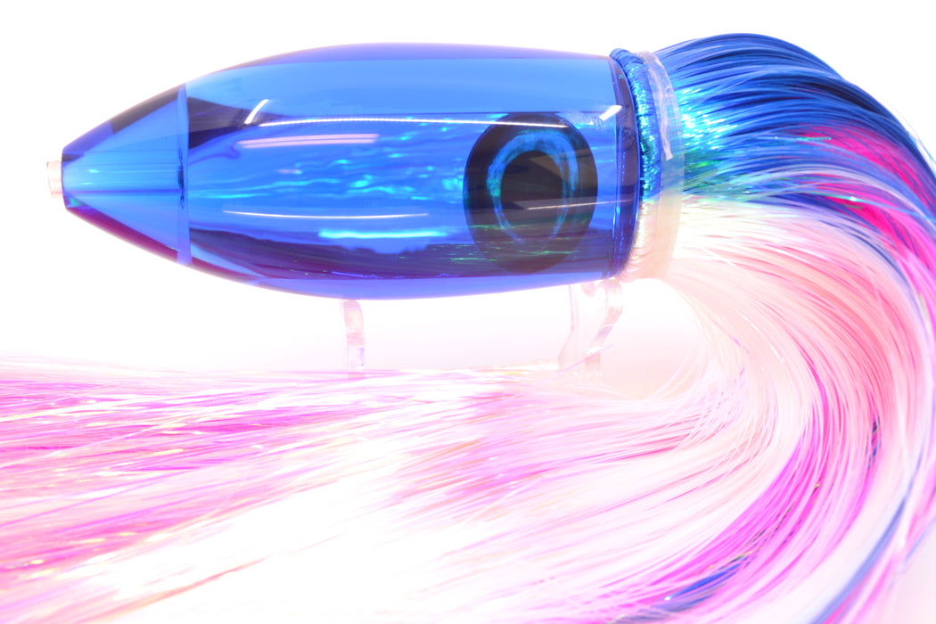 Moyes Lures Blue Mirrored Large Ono Bullet 14" 12oz Strobez Blue-White/Pink
