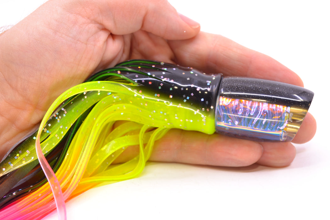 Coggin Lures Ice Rainbow Dichro Black Back Jetted Sugar Bear Slant 9" 4.7oz Skirted