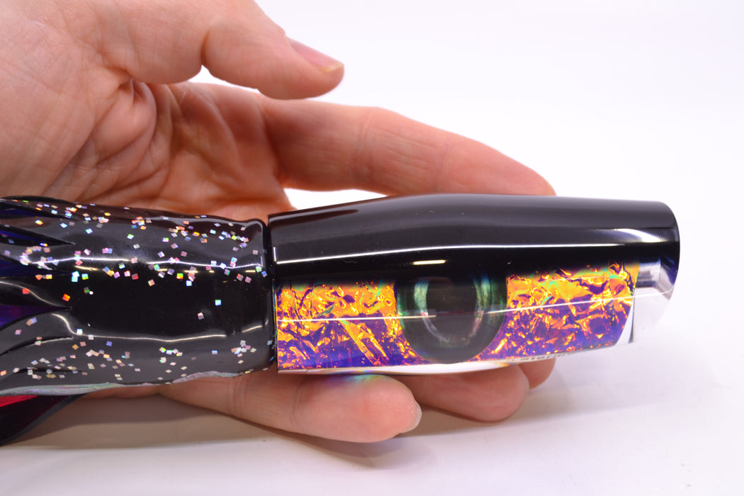 Moyes Lures Purple-Orange Dichro Black Back Medium Dark-N-Stormy 12" 8.5oz Skirted