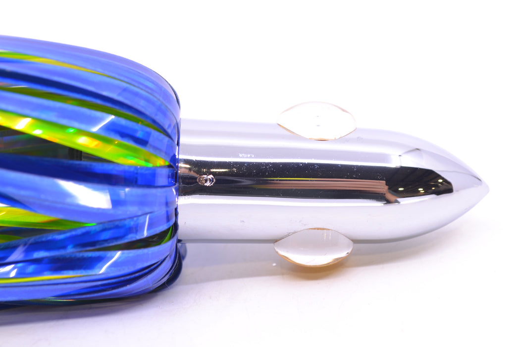 Iland Lures Blue-Chartreuse Mylar Hair Chrome Head "Hawaiian Eye" Ilander 8.5" 2.5oz IL400M-BL/CH