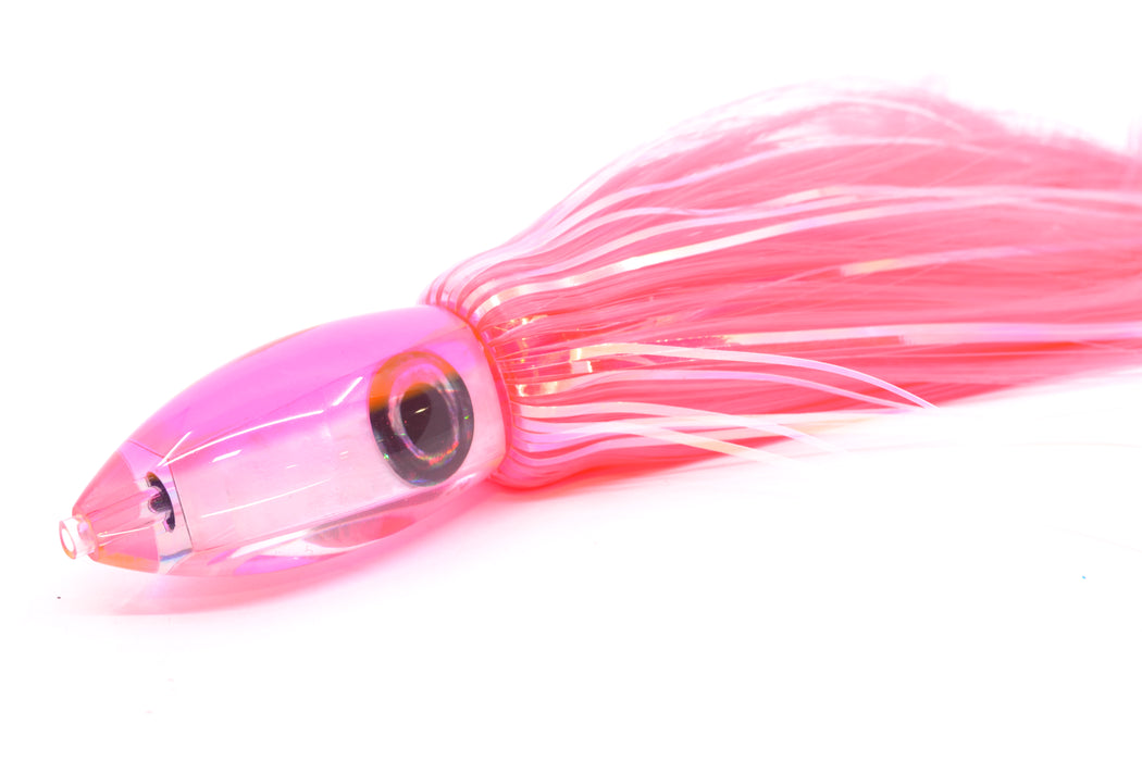 Moyes Lures White MOP Pink Back Small Ono Bullet 7" 3.8oz Skirted Pink Hair