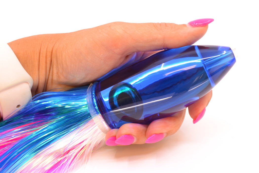 Moyes Lures Blue Mirrored Large Ono Bullet 14" 12oz Strobez Blue-White/Pink