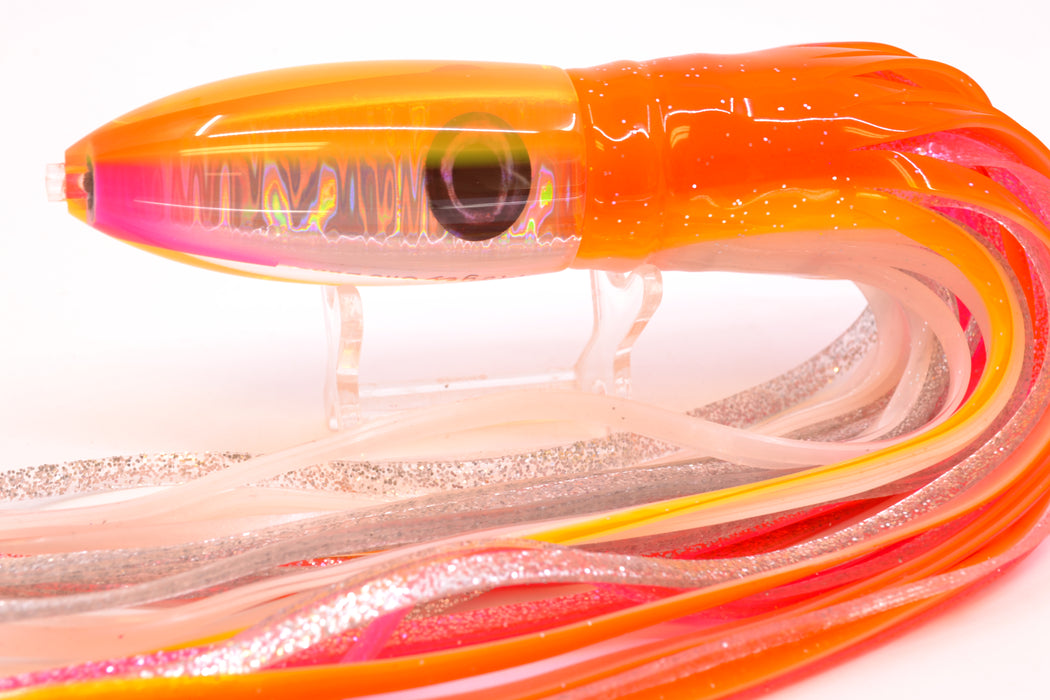 Moyes Lures Silver Aurora Orange Back Keeled Medium Ono Bullet 9" 8.7oz Skirted