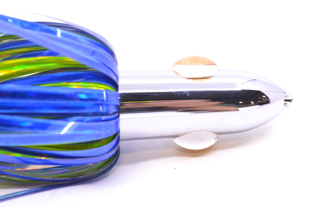Iland Lures Blue-Chartreuse Mylar Hair Chrome Head "Hawaiian Eye" Ilander 8.5" 2.5oz IL400M-BL/CH