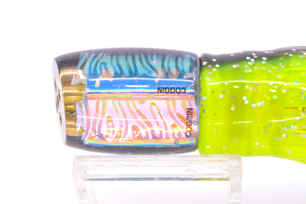 Coggin Lures Ice Rainbow Dichro Black Back Jetted Sugar Bear Slant 9" 4.7oz Skirted