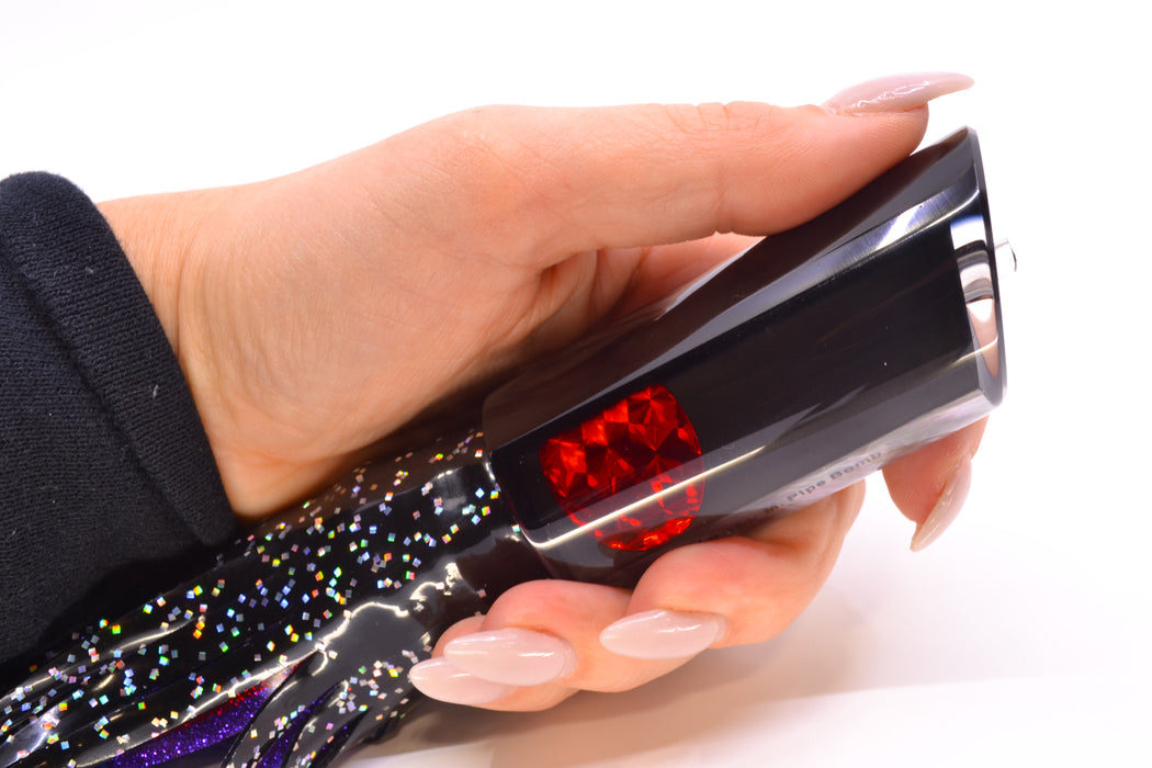 Moyes Lures Black Pearl Black Back Red Eyes Medium Pipe Bomb 12" 7.5oz Skirted Black GZE