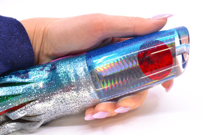TANTRUM Lures Silver Rainbow Scale Blue Glitter Back Red Eyes XL Kaboom 14" 13oz Skirted