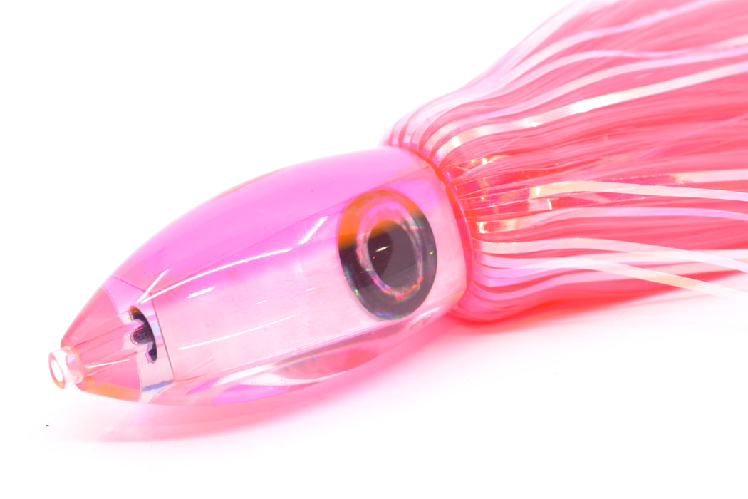 Moyes Lures White MOP Pink Back Small Ono Bullet 7" 3.8oz Skirted Pink Hair