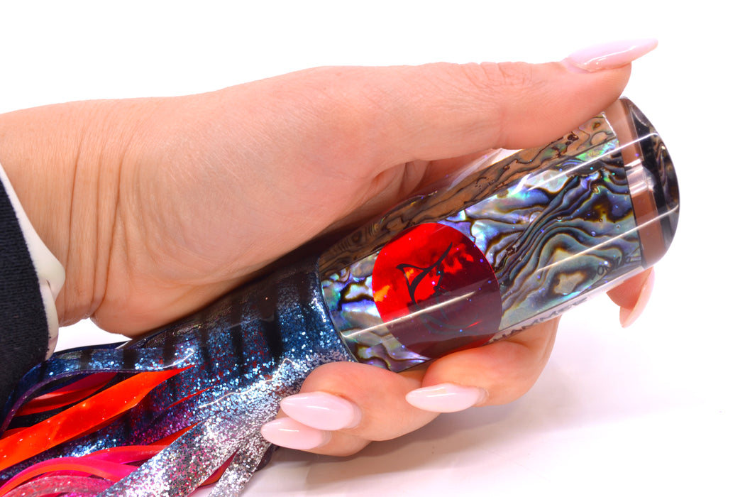 Bonze Lures Paua Shell Red Eyes Jackhammer 10" 8.5oz Skirted Blue Aurora