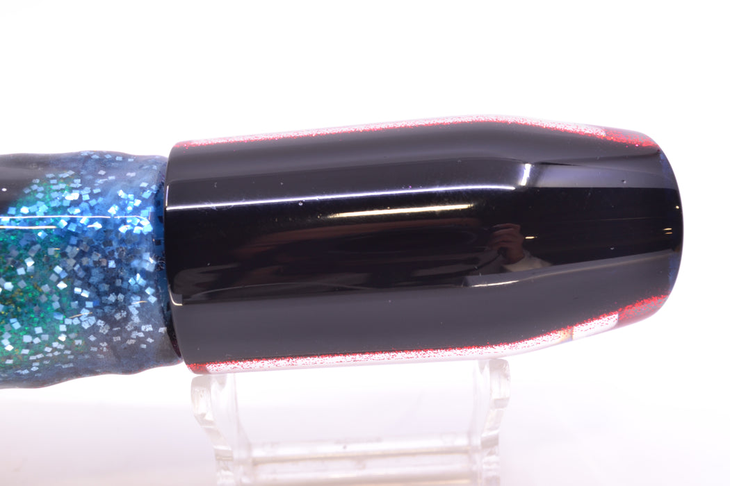 Moyes Lures Rainbow MOP Black-Red Back Taxi Eyes Davey Boy 12" 8oz Skirted Evil