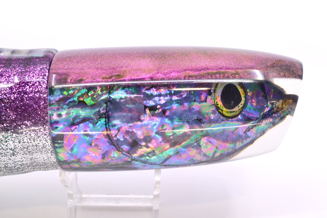 Ali'i Kai Lures Purple-Blue Shell Purple Chameleon Back Fish Head XL Plunger 16" 20oz Skirted