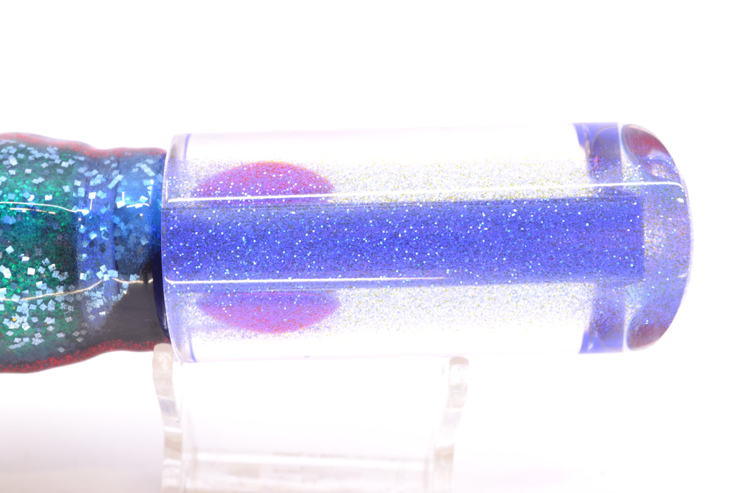 Moyes Lures Clear Mirrored Blue Glitter Back Red Eyes Medium Pipe Bomb 12" 7.5oz Skirted GZE