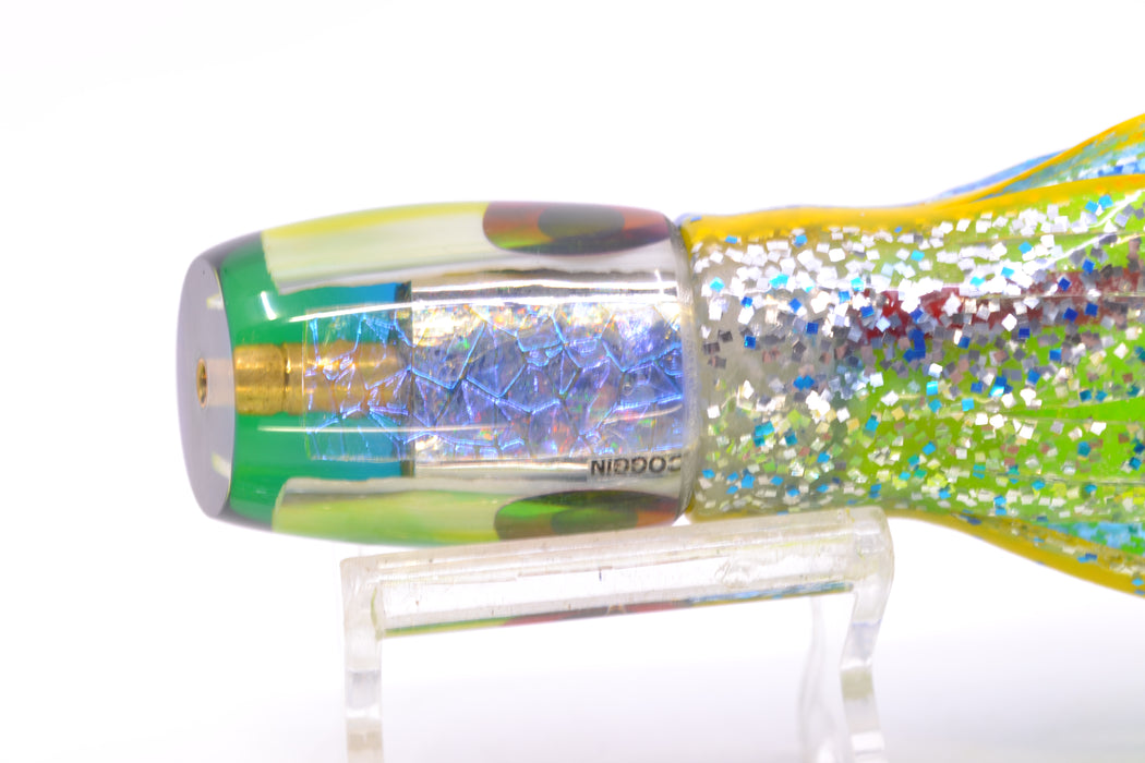 Coggin Lures White MOP Blue-Yellow Back Sugar Bear Slant 9" 4.7oz Skirted Blue-Silver