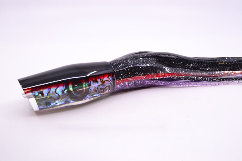Moyes Lures Paua Shell Black-Red Back Medium Dark-N-Stormy 12" 8.5oz Skirted