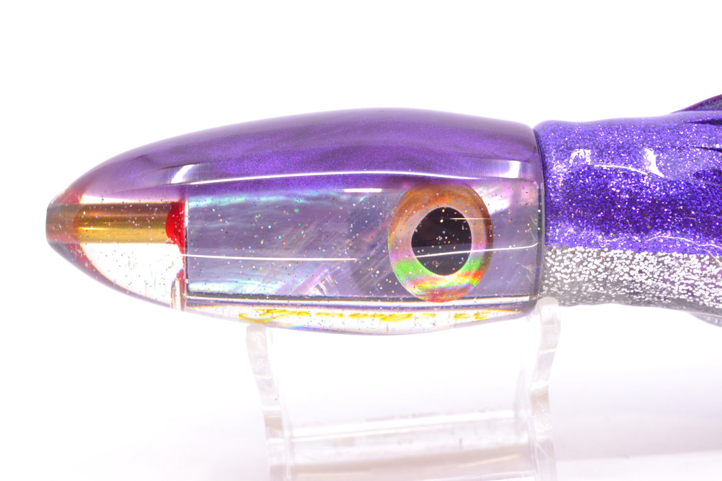 Bomboy Lures Lavender MOP Purple Back Rainbow Eyes Big Bomb 9"+ 7oz Skirted Purple-Silver