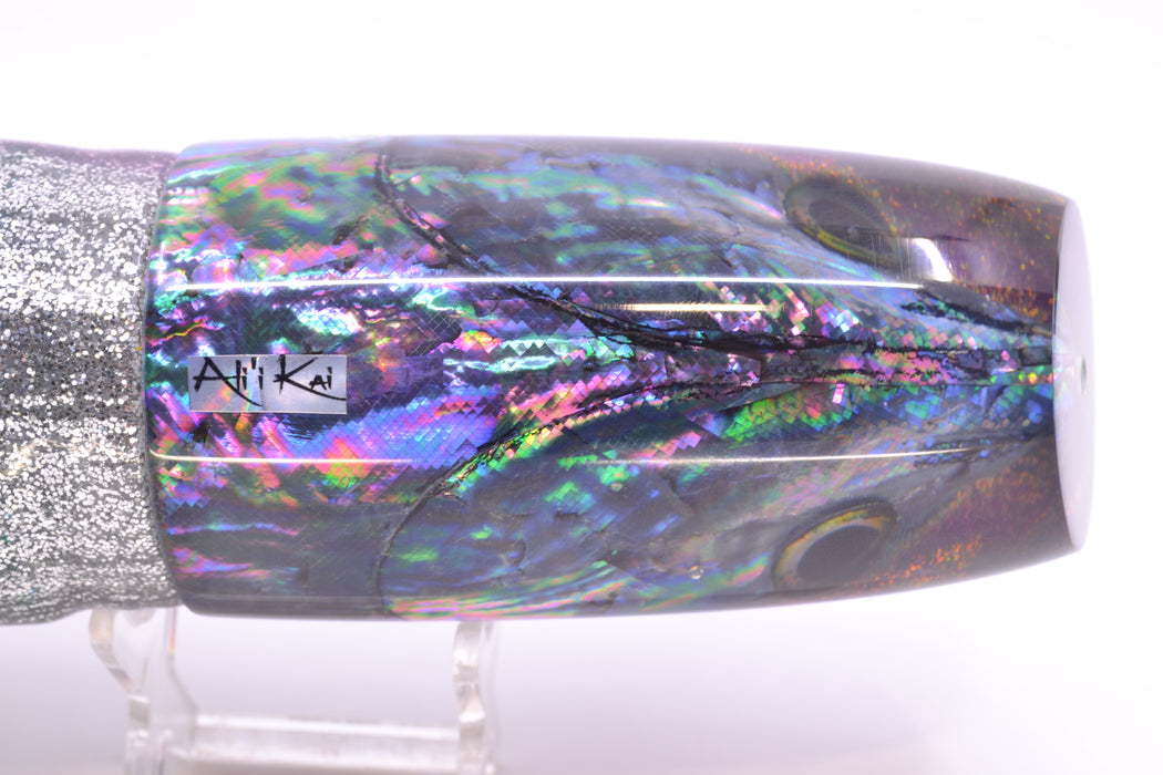 Ali'i Kai Lures Purple-Blue Shell Purple Chameleon Back Fish Head XL Plunger 16" 20oz Skirted