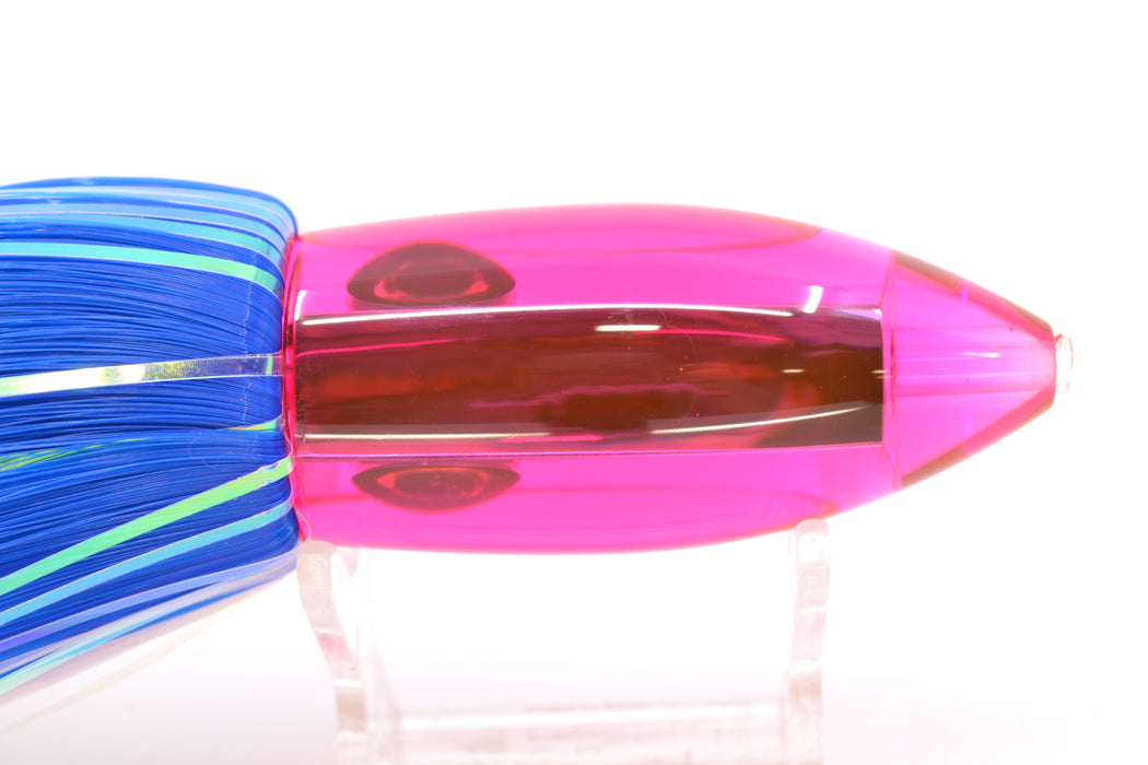 Moyes Lures Pink Mirrored Medium Ono Bullet 9" 5.5oz Skirted Royal Blue-White Hair