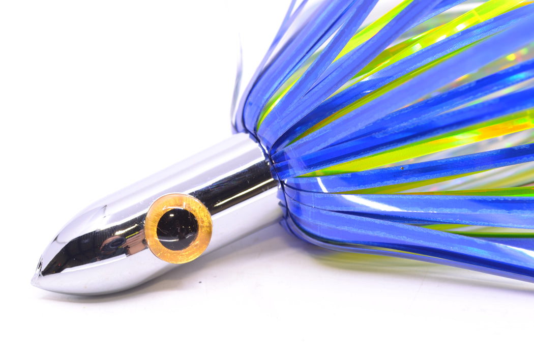Iland Lures Blue-Chartreuse Mylar Hair Chrome Head "Hawaiian Eye" Ilander 8.5" 2.5oz IL400M-BL/CH