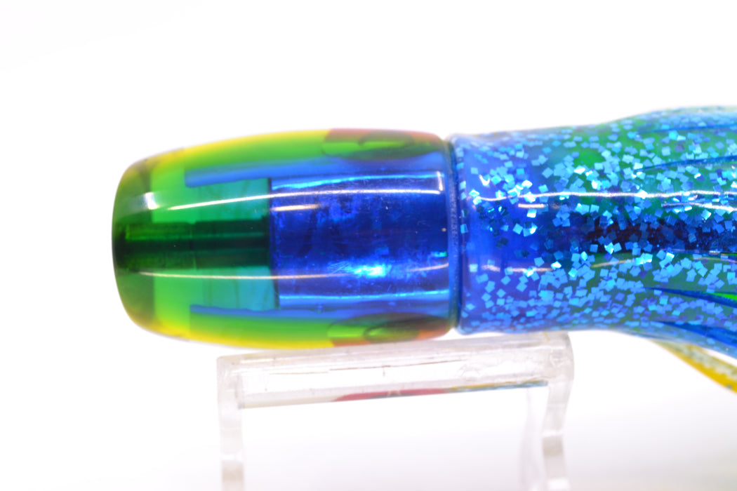 Coggin Lures White MOP Blue-Yellow Back Sugar Bear Slant 9" 4.7oz Skirted Blue-Silver