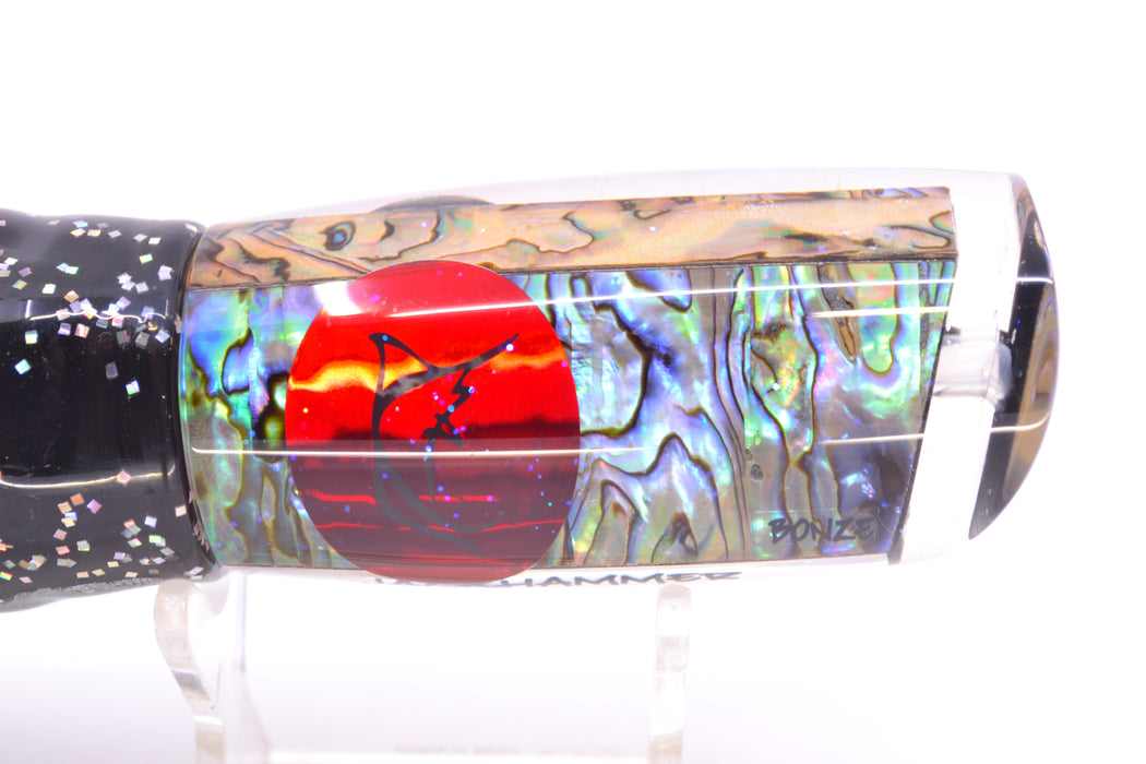 Bonze Lures Paua Shell Red Eyes Jackhammer 10" 8.5oz Skirted Black Aurora