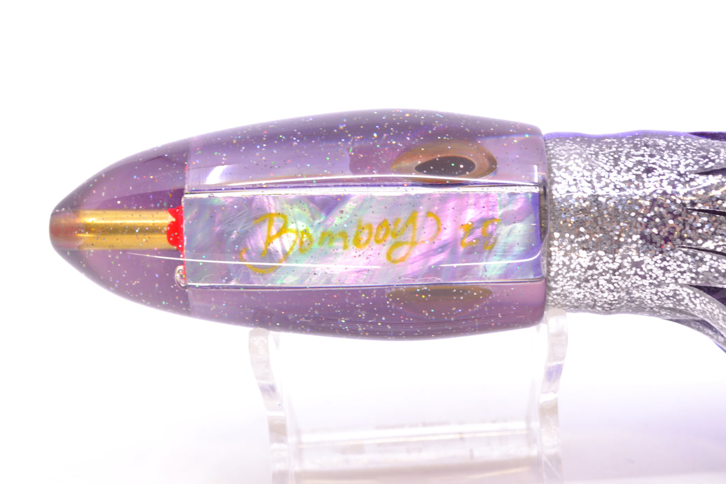 Bomboy Lures Lavender MOP Purple Back Rainbow Eyes Big Bomb 9"+ 7oz Skirted Purple-Silver