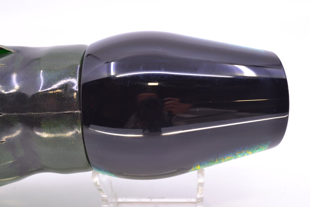 Moyes Lures Green Dichro Black Back XL Sumo 16" 16.4oz Fire Tailz Vinyl Green Tiger