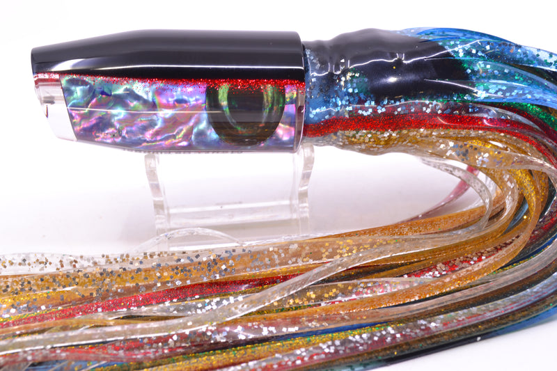 Moyes Lures Rainbow MOP Black-Red Back Taxi Eyes O.S. Plunger 12" 7oz Skirted Evil