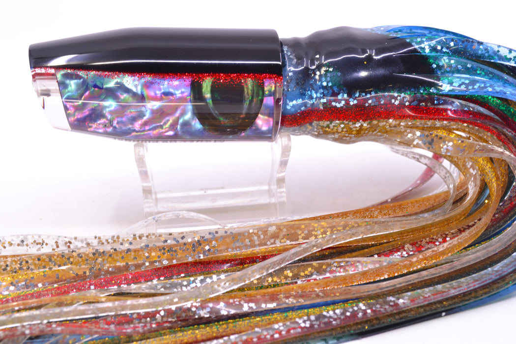 Moyes Lures Rainbow MOP Black-Red Back Taxi Eyes O.S. Plunger 12" 7oz Skirted Evil GZE