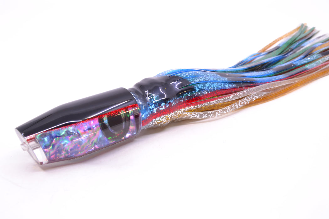 Moyes Lures Rainbow MOP Black-Red Back Taxi Eyes O.S. Plunger 12" 7oz Skirted Evil GZE
